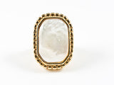 Elegant Large Rectangular Shape Center Mother Of Pearl Gold Tone Steel Ring