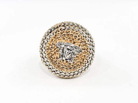 Classic Unique Round Organic Pattern Center Religious Figure Steel Ring