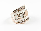 Modern Unique Square Shape White Enamel Link Design Pink Gold Tone Steel Ring
