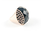 Large Round Center Black CZ With Micro Setting CZ Sides Pink Gold Tone Steel Ring