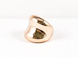 Modern Highly Polish Surface Square Curved Pink Gold Steel Ring