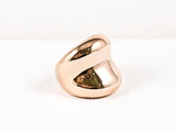 Modern Highly Polish Surface Square Curved Pink Gold Steel Ring