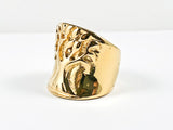 Large Tree Of Life Carved Center Design Gold Tone Steel Ring