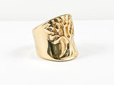 Large Tree Of Life Carved Center Design Gold Tone Steel Ring
