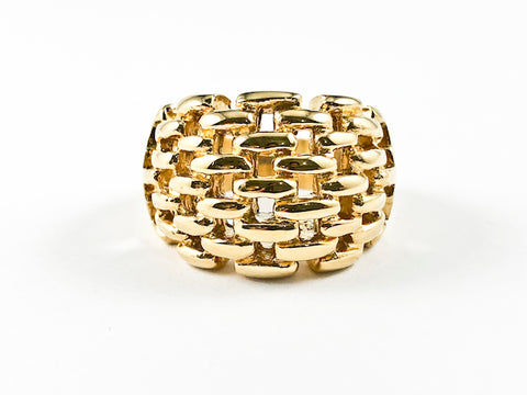 Modern Cage Textured Design Band Gold Tone Steel Ring