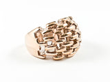 Modern Cage Textured Design Band Pink Gold Tone Steel Ring