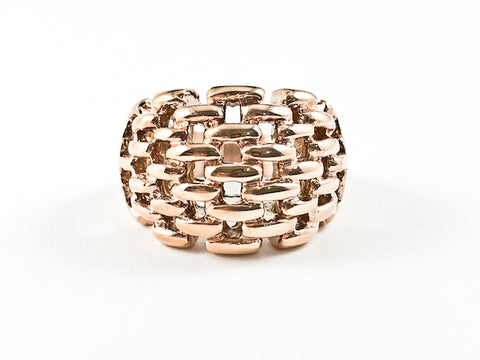 Modern Cage Textured Design Band Pink Gold Tone Steel Ring