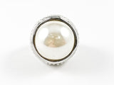 Modern Round Shape Half Center Pearl With Micro Pearl Frame Steel Ring