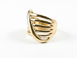 Modern Multi Row Band With Diagonal Strip Gold Tone Steel Ring
