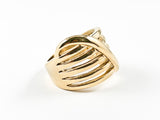 Modern Multi Row Band With Diagonal Strip Gold Tone Steel Ring