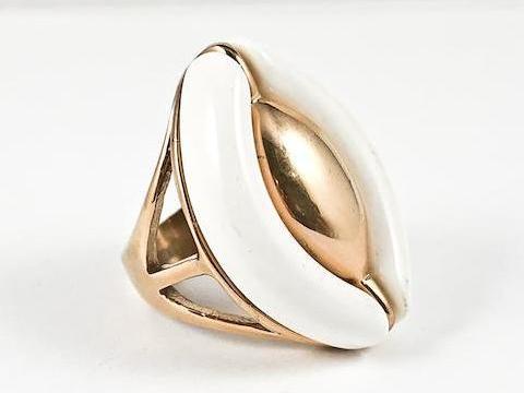 Modern Unique Diamond Shape Layered Design White Enamel Pink Gold Tone Steel Ring