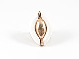 Modern Unique Diamond Shape Layered Design White Enamel Pink Gold Tone Steel Ring