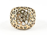 Modern Large Dome Shape Cage Web Style Design Pink Gold Steel Ring