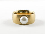 Classic Gold Brushed Pearl Steel Ring