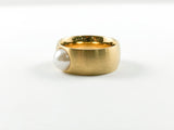 Classic Gold Brushed Pearl Steel Ring