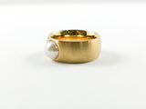 Classic Gold Brushed Pearl Steel Ring