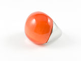 Elegant Large Orange Marble Stone Steel Ring