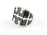 Elegant Greek Design Black Enamel Rose Gold Steel Ring