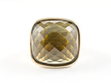 Modern Large Square Olive Green Topaz Gold Plated Steel Ring