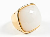 Nice Large Square Shape Center White Agate CZ Gold Tone Steel Ring