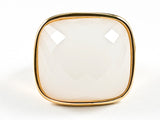 Nice Large Square Shape Center White Agate CZ Gold Tone Steel Ring