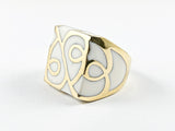 Modern Square White Enamel Vine Design Gold Plated Steel Ring