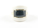 Elegant Black & White Enamel Dome Shaped Gold Plated Steel Ring