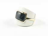 Elegant Black & White Enamel Dome Shaped Gold Plated Steel Ring