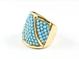 Modern Nice Thick Band With Micro Turquoise Stone Settings Gold Tone Steel Ring
