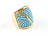 Modern Nice Thick Band With Micro Turquoise Stone Settings Gold Tone Steel Ring