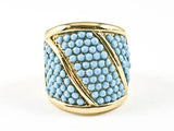 Modern Nice Thick Band With Micro Turquoise Stone Settings Gold Tone Steel Ring