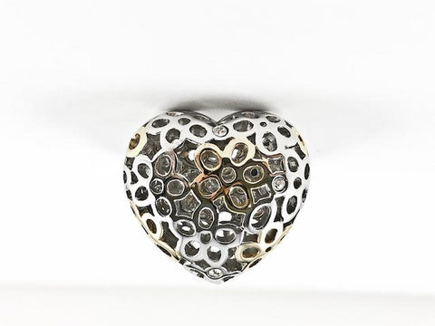Modern Heart Shape With Circular Frame Surface 2 Tone Steel Ring