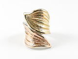 Casual Fun Hammered Two Tone Dual Leaf Style Steel Ring