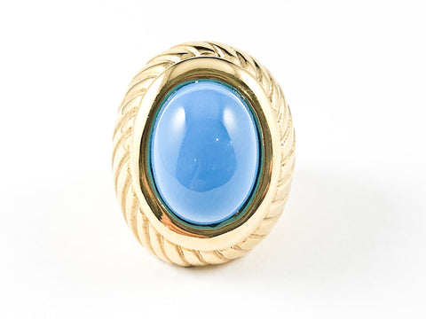 Casual Fun Turquoise Stone Layered Design Steel Ring