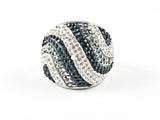 Elegant Bold Wavy Black & White Crystal Steel Ring