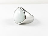 Casual Bold Gray Color Cat Eye Stone Steel Ring