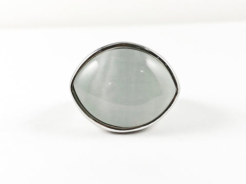 Casual Bold Gray Color Cat Eye Stone Steel Ring
