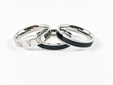 Modern 3 Piece Stackable Black Enamel & Roman Numeral Eternity Band Steel Ring