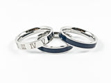 Modern 3 Piece Stackable Navy Enamel & Roman Numeral Eternity Band Steel Ring