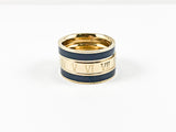 Modern 3 Piece Stackable Navy Enamel & Roman Numeral Eternity Gold Tone Band Steel Ring