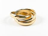 Modern Elegant 3 Eternity Band Interlocked Design Gold Tone Steel Ring