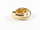 Modern Elegant 3 Eternity Band Interlocked Design Gold Tone Steel Ring