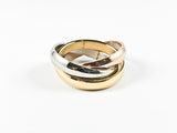 Modern Elegant 3 Eternity Band Interlocked Design Tri-Color Tone Steel Ring