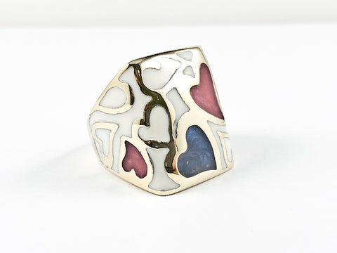 Modern Fun Colorful Enamel Heart Symbol Nice Design Steel Ring