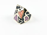 Modern Fun Colorful Enamel Heart Symbol Nice Design Steel Ring