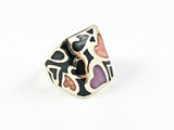 Modern Fun Colorful Enamel Heart Symbol Nice Design Steel Ring