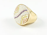 Modern Fun Elegant Oval Shape Micro Pearl Design Floral Steel Ring