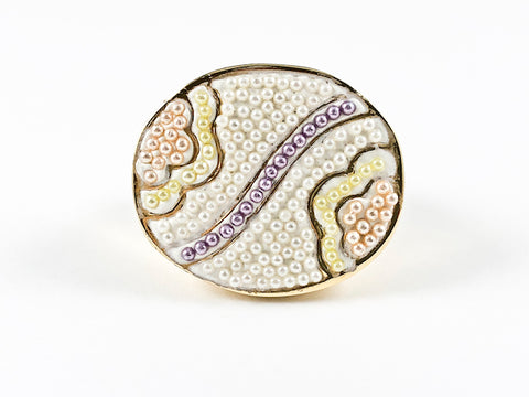 Modern Fun Elegant Oval Shape Micro Pearl Design Floral Steel Ring