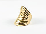 Modern Long Layered Band Design Gold Tone Steel Ring