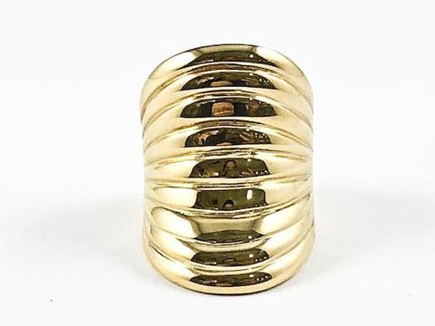 Modern Long Layered Band Design Gold Tone Steel Ring
